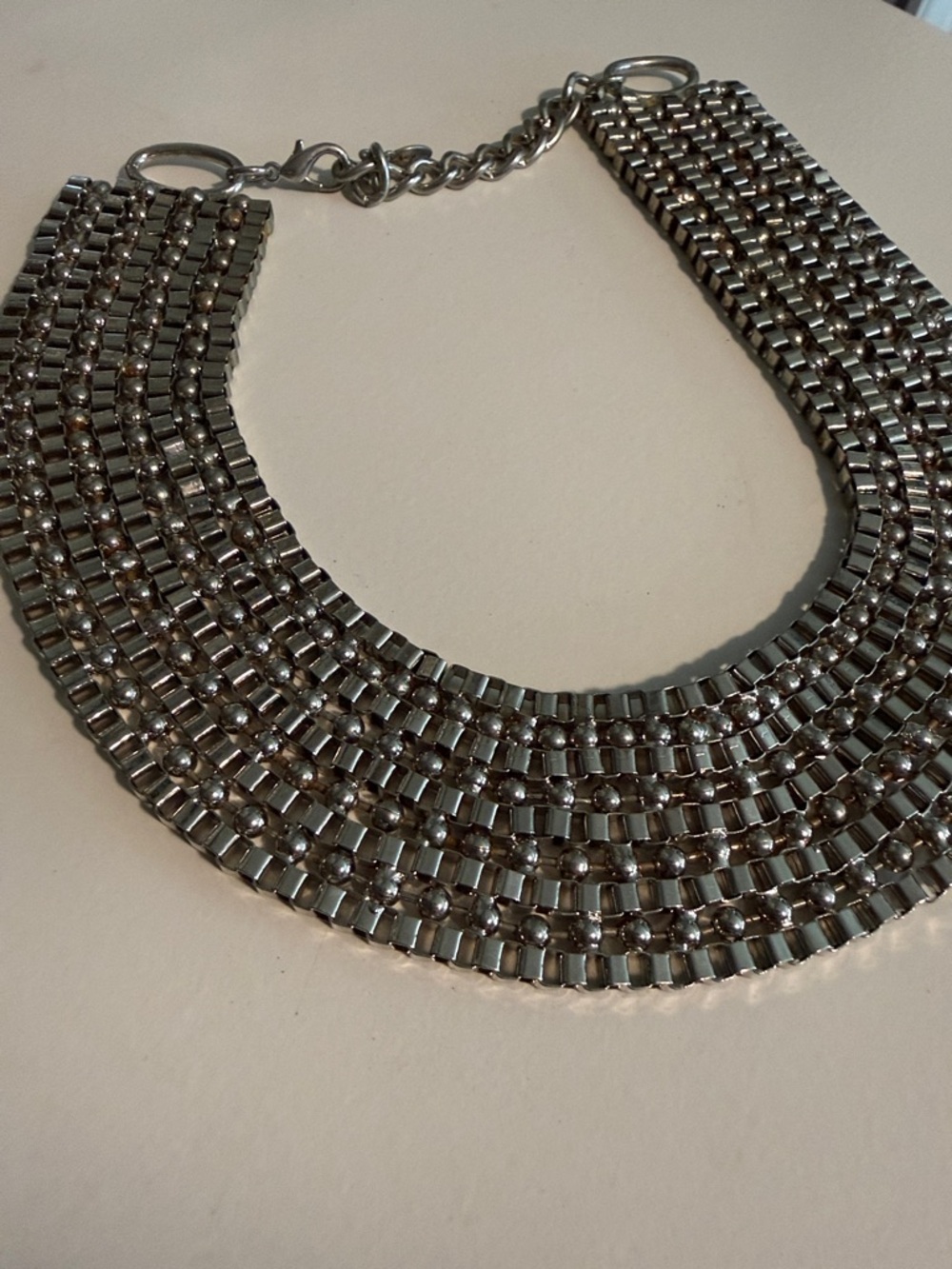 Silver Multistrand Costume Statement Necklace - Women Jewelry - Picture 5 of 5